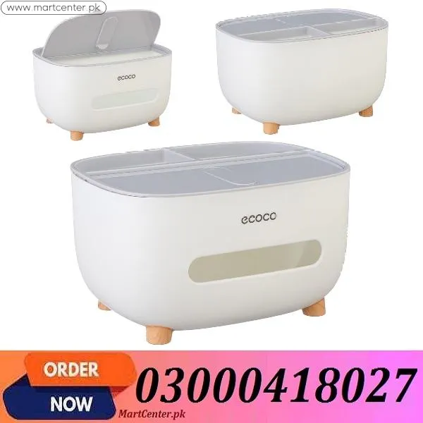 Ecoco Tissue Box With Storage Drawer & Desk Organizer